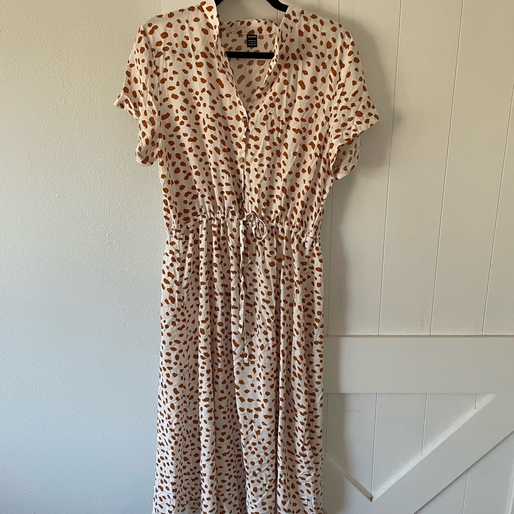 SHEIN Cream and Brown Midi Dress